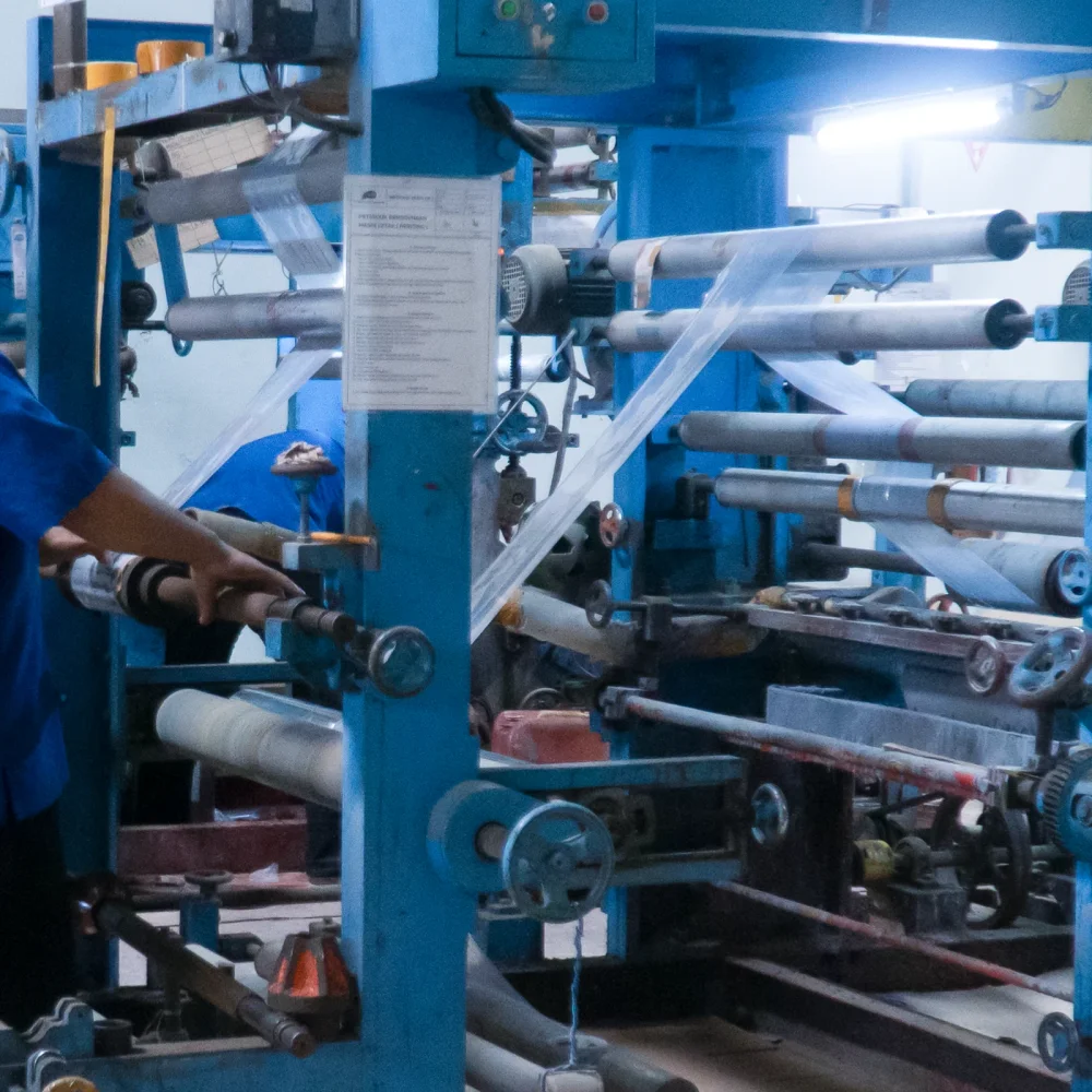 Mesin flexo polybag JMP sedang berjalan di lantai produksi — operasi harian seperti inilah yang diatur oleh sebuah sistem manajemen lingkungan.