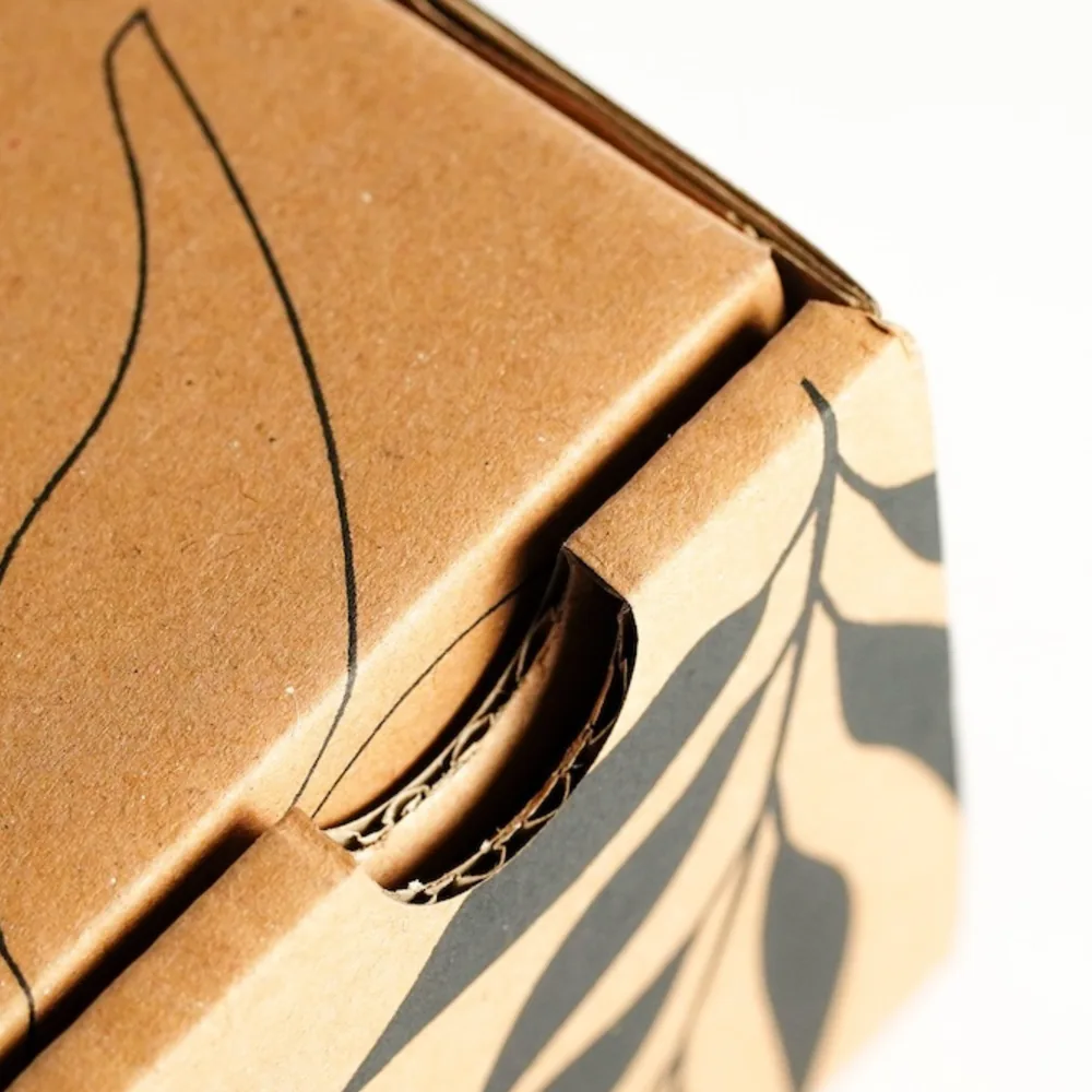 Karton box die-cut JMP dengan cetak — kemasan yang bisa dikustom penuh.